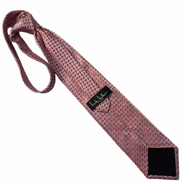 Nicole Miller Geometric Pink Blue Silk Neck Tie Woven Textured Shiny Necktie OS - Picture 2 of 12